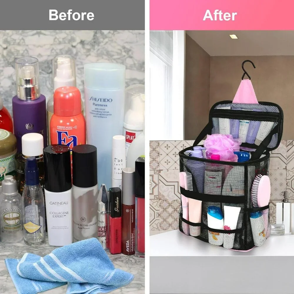 NEW Portable Mesh Shower Caddy Quick Dry with Handles & Hook
